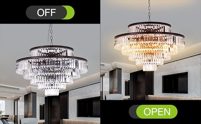 Brown Modern Style Top K9 Crystal Chandeliers & LightsRound Hanging Classic, Pendant Ceiling Chandelier Lighting Fixture 6-Tier for Dining Room Living Room(Oil Brown, Dia 31 Inch)