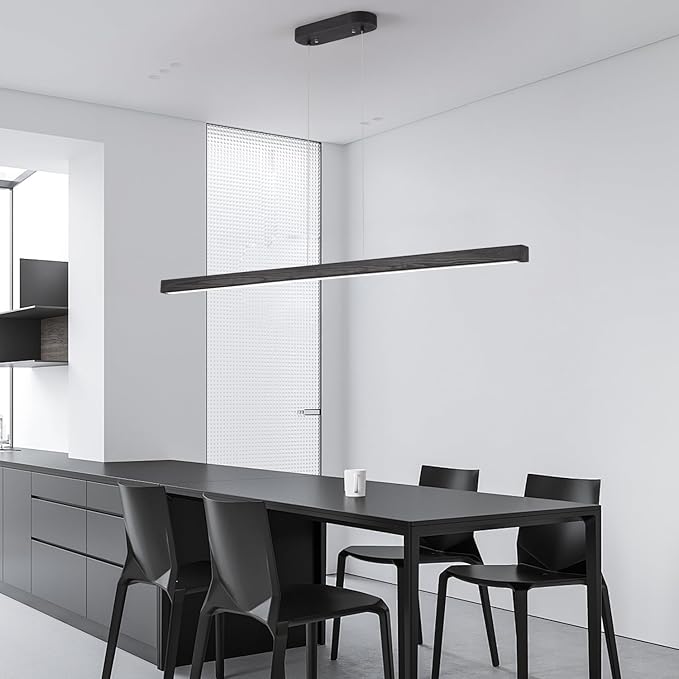 71" Black Linear Pendant Light Wooden Led Linear Pendant Light Fixtures Ceiling Hanging Dimmable Pendant Lights for Dining Room Kitchen Island Pool Table Lights Black Wood Finish