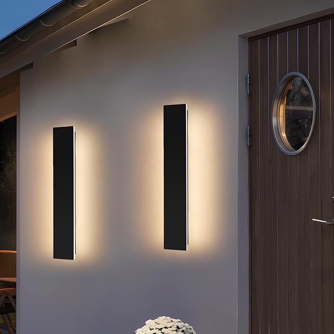 Mikeru 2 Pack Upgraded 23.6" Long LED Wall Sconce, 4.3" Wide IP65 Waterproof Outdoor Wall Lights, 3000K Warm White Exterior Lighting Fixtures for Front Porch, Garage, Basement & Patio