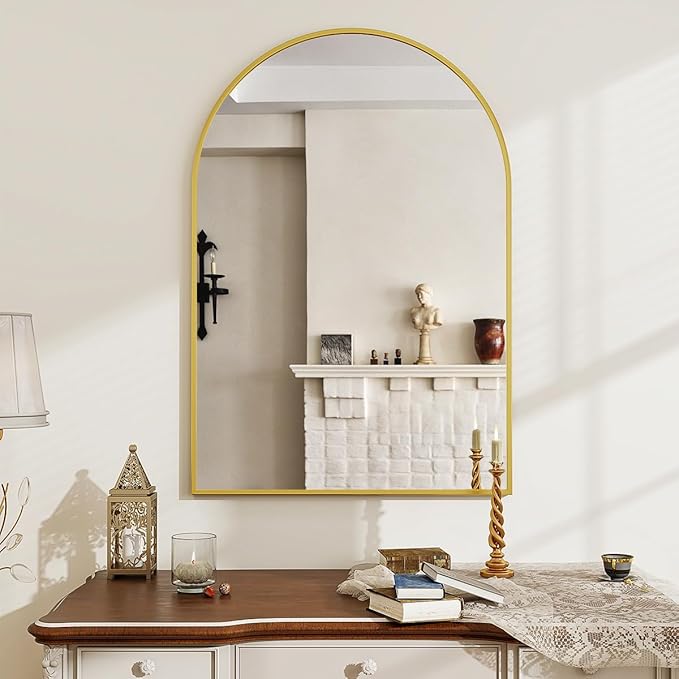 24x36 Arch Wall Mirror, Gold Bathroom Mirrors for Over Sink, Metal Frame Wall Decor for Entryway, Bedroom, Living Room
