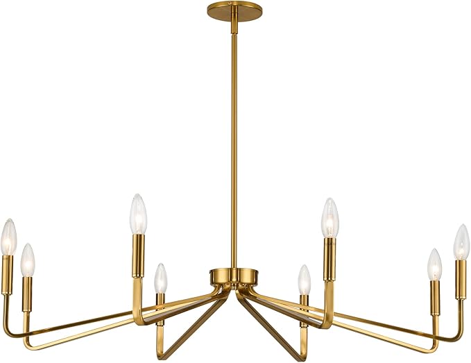 38" Gold Chandeliers for Dining Room, 8-Light Modern Farmhouse Chandelier Light Fixture, Brushed Brass Industrial Candle Lighting Hanging Ceiling for Living Room Bar Kitchen Island Lights