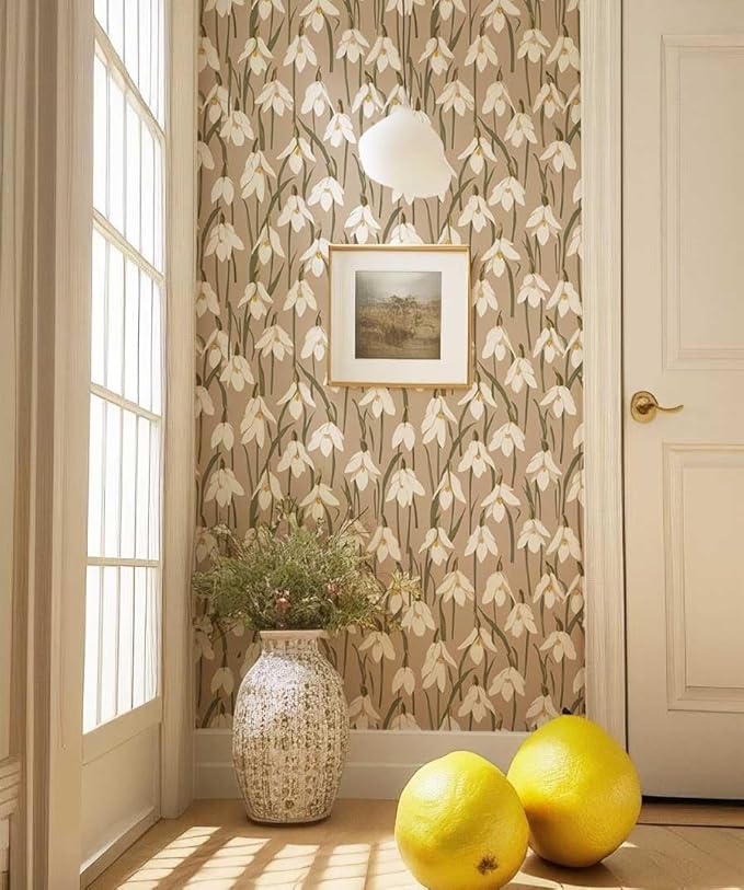 17.3" x 393.7" Floral Wallpaper Vintage Brown Orchid Peel and Stick Wallpaper Self Adhesive Removable Wallpaper for Bedroom Decorative Contact Paper