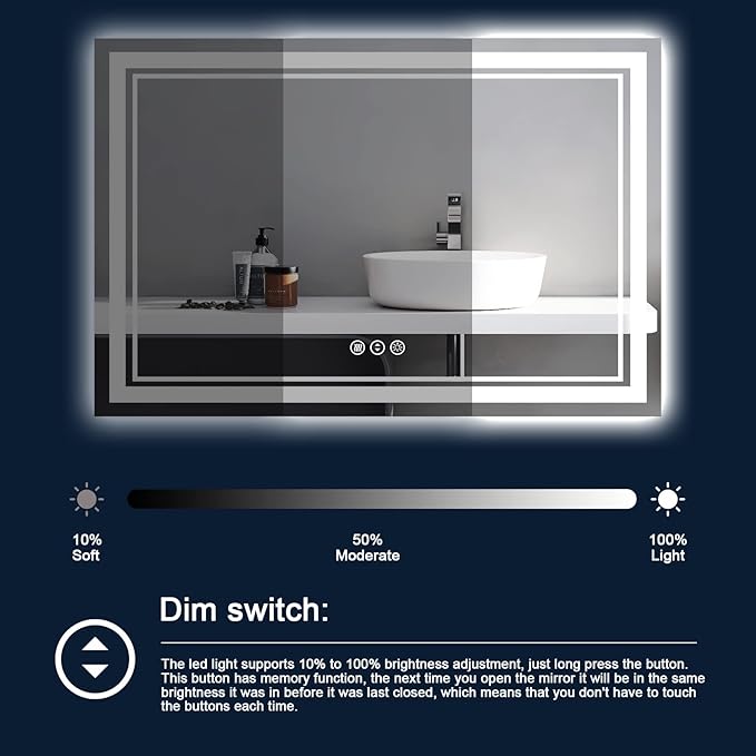 84x40 Inch LED Bathroom Mirror with Lights, Backlit and Front Lighted Bathroom Mirrors for Wall, Anti-Fog Dimmable Memory Shatterproof LED Vanity Mirror for Bathroom