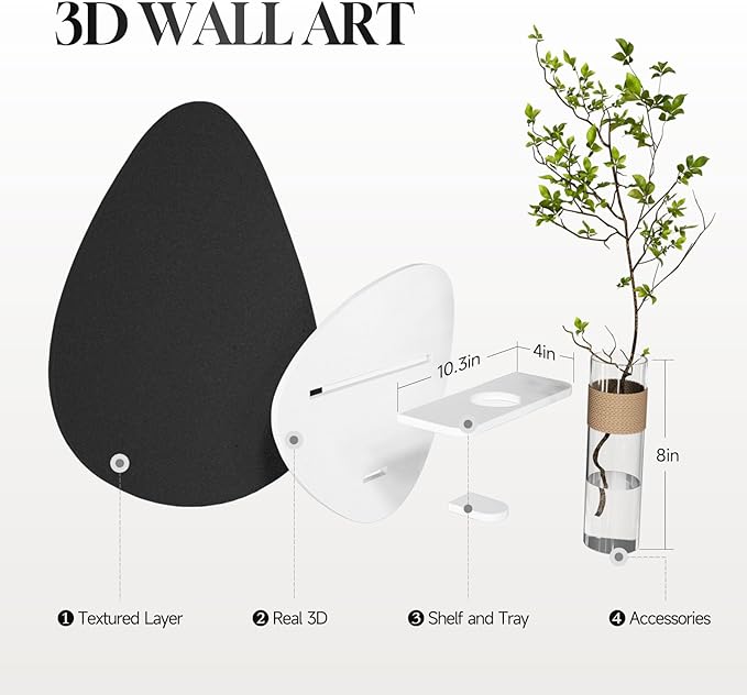 3D Textured Black and White Abstract Wall Art Decor with Vase, Modern Paintings Artwork for Walls-Minimalist Wall Decor for Living Room Hallway Dining Room Bedroom Office Decoration Aesthetic 24x24 In