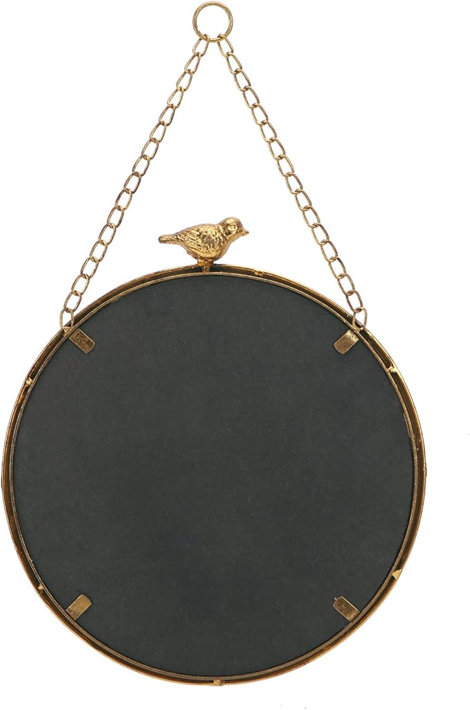 NIKKY HOME 11 Inch Decorative Small Hanging Mirrors Vintage Round Metal Framed Wall Mounted Mirror Decor with Bird for Bathroom Living Room Office, Rustic Gold