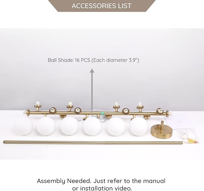 Mid Century Modern Chandelier Over Table, 16-Light Globe Sputnik Chandelier Brass Pendant Lighting Fixture Hanging Ceiling Light for Dining Room, Kitchen Island