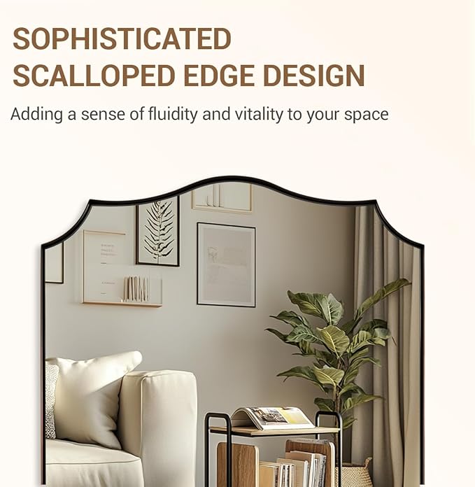 ANDY STAR 30"x48" Brushed Bronze Scalloped Mirror, Large Bathroom Mirror for Over Sink, Antique Bronze Mirror, Timeless Shape with Unique Flair, Ideal for Home Remodel (Vertically/Horizontally)