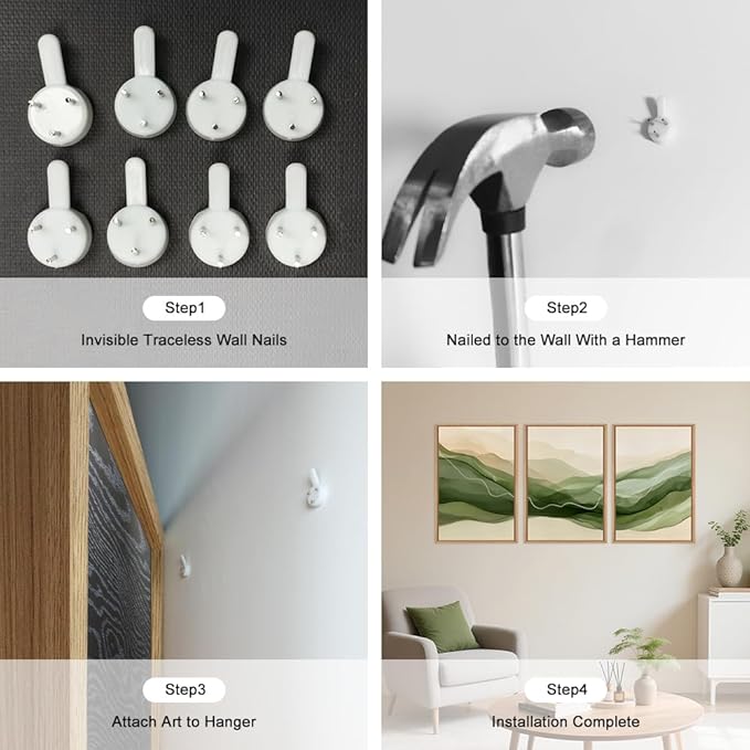 Large Abstract Smoke Waves Framed Canvas Wall Art Set,Ink Minimalist Green Beige Wall Decor,Watercolor Modern Neutral Lines Artwork for Living Room,Bedroom,Office-24 x36 x3