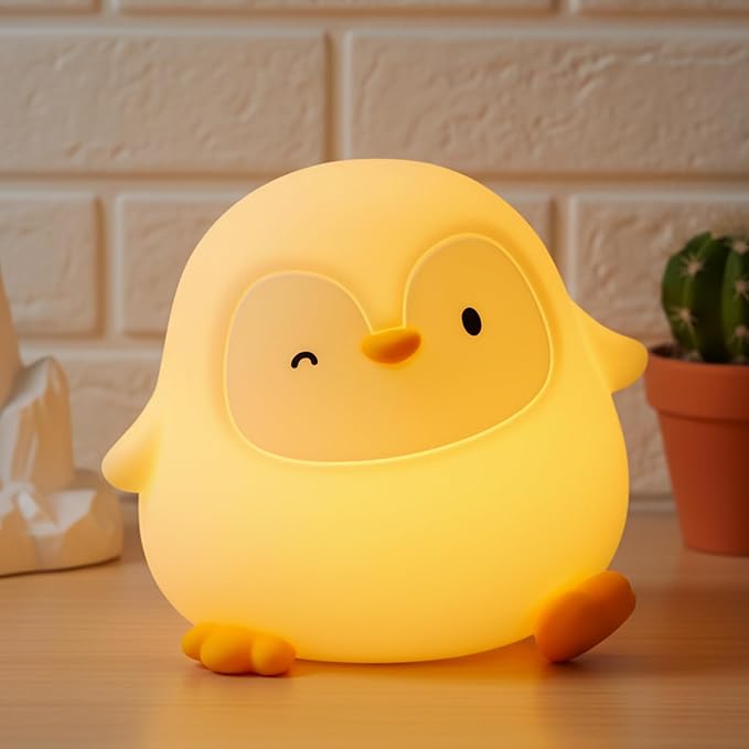 Penguin Night Light with Squishy Soft Silicone, RGB Flashing Color, Dimmable Rechargeable Portable Touch Penguin Gifts Decor for Girls Boys