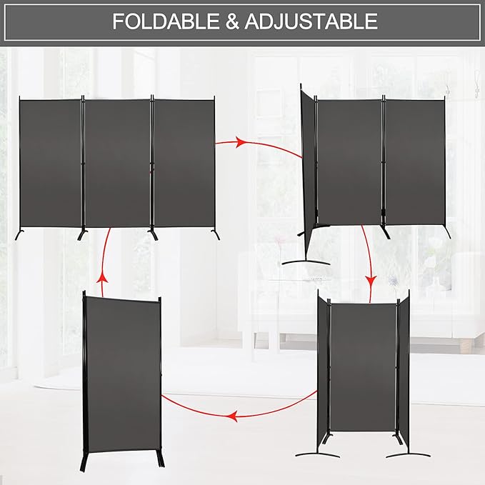MAYOLIAH Partition Room Dividers 3 Panel Folding Privacy Screens 6 Ft Tall Portable Office Walls Dividers for Room Separator 102"x20"x71", Grey
