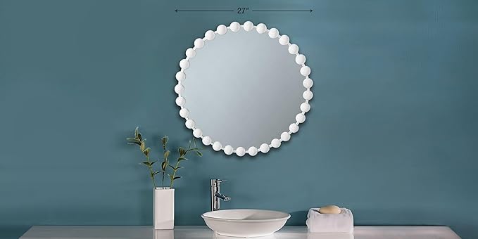 Madison Park Round Mirror, Metal Frame Circle Mirror 27 inch, Wall Art Decor Mounted Hanging for Entryway, Bathroom, Hallway, Living Room, Vanity, Marlowe, White
