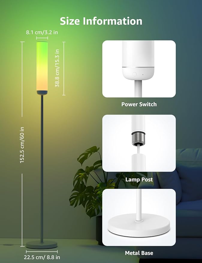 Lepro O1 AI Floor Lamps, 2300LM Smart Standing Lamp Works with Alexa, Modern Floor Lights with Music Sync, Personalized AI Lighting Designer,RGB Lamps for Living Room,Bedroom, APP Control, 2.4GHz Only