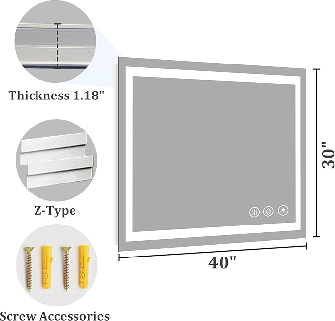 Koonmi 40"x30" LED Mirror for Bathroom, 90CRI Anti-Fog Vanity Mirror with Front and Backlight, Shatter-Proof Wall Mirror with Light, Easy Install Lighted Mirror for Modern Bathroom (IP65)