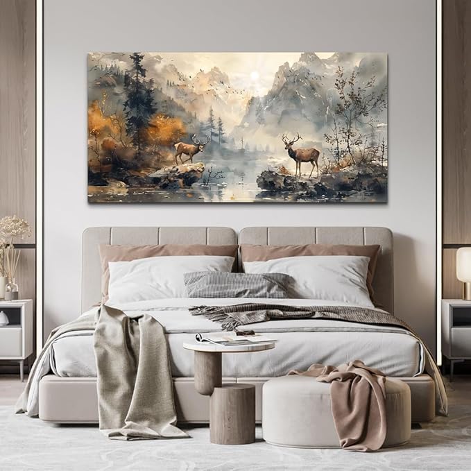 KELIYUAN Large Canvas Wall Art Living Room Farmhouse Wall Decor For Bedroom Mountain Landscape Ink Wall Paintings Abstract Pictures Office Decoration Framed Artwork Room Mural Home Decor 30x60 In