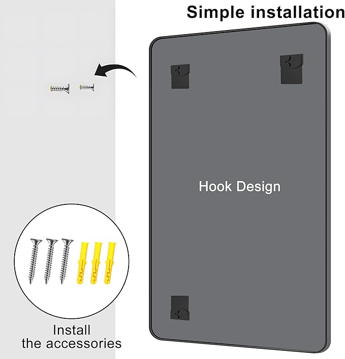 KOCUUY Black Bathroom Mirror 60"x36", Large Vanity Mirror with Rounded Corner, Metal Black Frame with Mordern Design for Bathroom, Living Room, Entryway, Hang Horizontal/Vertical