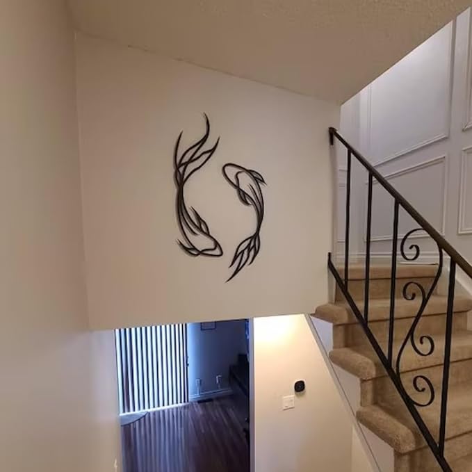 Koi Fish Metal Wall Art, Feng Shui Koi Fish Art, Fish Metal Sculpture, Yin Yang, Feng Shui Koi Fish Fish Metal Wall Art (28.8"(73 cm) / 24.8"(63 cm))