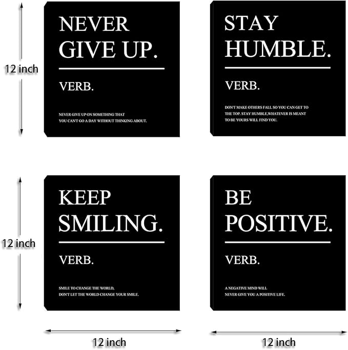 Motivational Canvas Wall Art Positive Motto Office Wall Decor Inspirational Wall Art Decor Picture for Bedroom Living Room Wall Painting Posters Picture Prints Framed - 12"x12"x4PCS