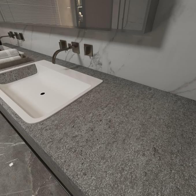 16"x118" Grey Granite Peel and Stick Wallpaper Self-Adhesive Upgrade Thickening Vinyl Film Granite Contact Paper Waterproof Removable Granite Look Contact Paper for Drawers Cabinets Kitchen Countertop