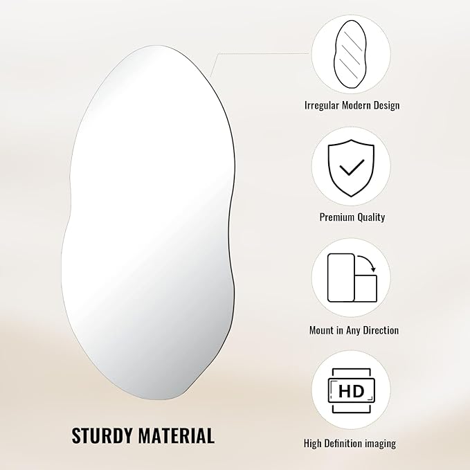 36'' x 20'' Irregular Wall Mirror, Asymmetrical Vanity Mirror for Bathroom, Living Room, Bedroom, Entryway, Modern Wavy Shape for Home Decor Hanging