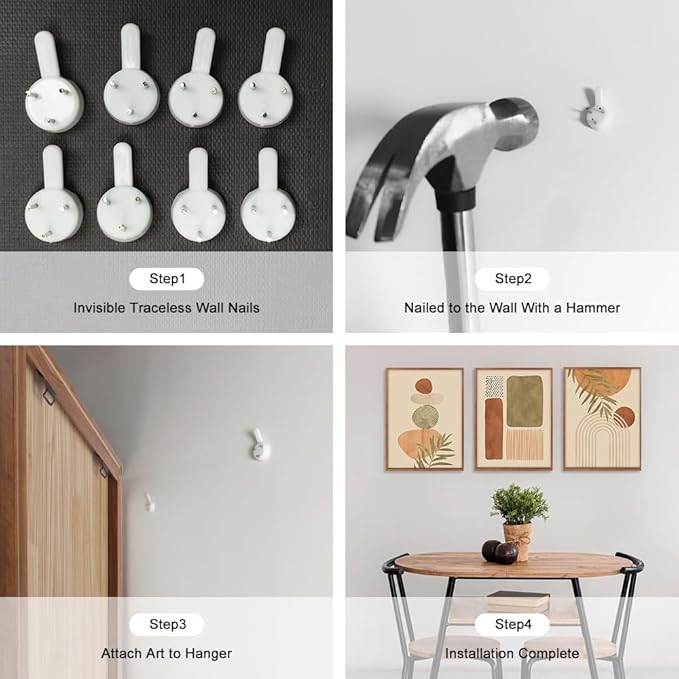 LHIUEM Mid Century Modern Decor Neutral Canvas Wall Art Set of 3(12”X16”) Large Geometric Pictures Boho Art Prints Bohemian Framed Decor Midcentury Modern Wall Art for Dining Room Living Room Bedroom