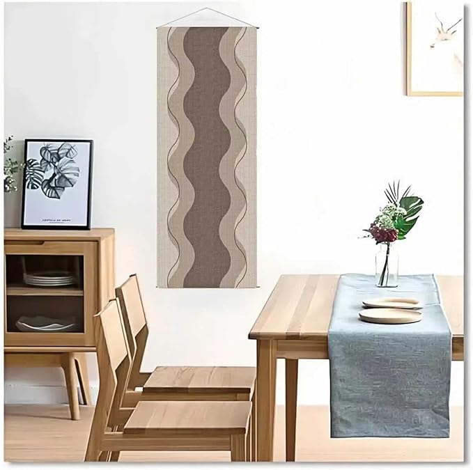 Japanese Tapestry Wall Art Good Fortune Feng Shui Lucky Symbols W15.7xH47.2", Extra Long Vertical Hanging Decor for Bedroom, Livingroom, Office Washable Fabric Zen Design (Vertical wave) CTT-12