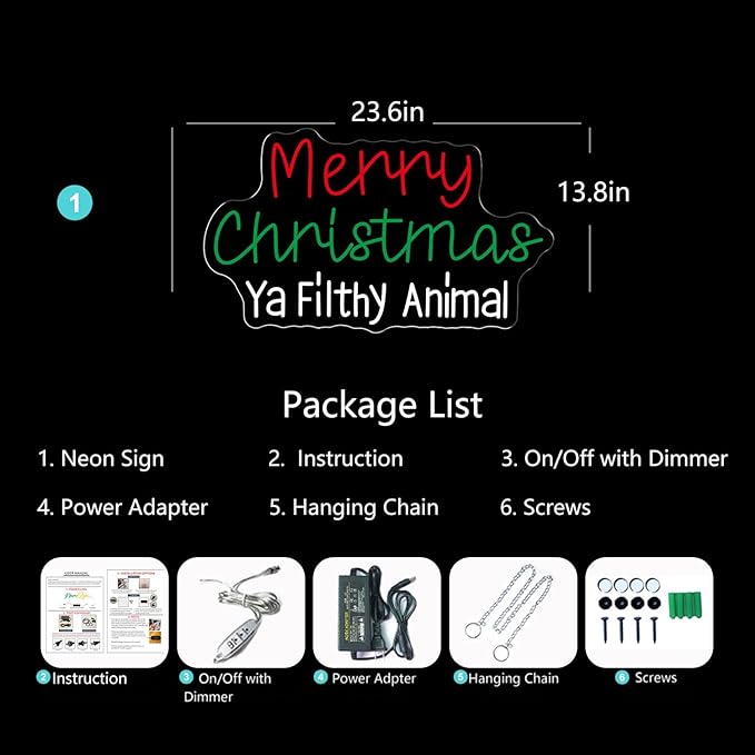 Merry Christmas Neon Sign for Christmas Decoration Large LED Neon Light Signs 23.6x13.8"