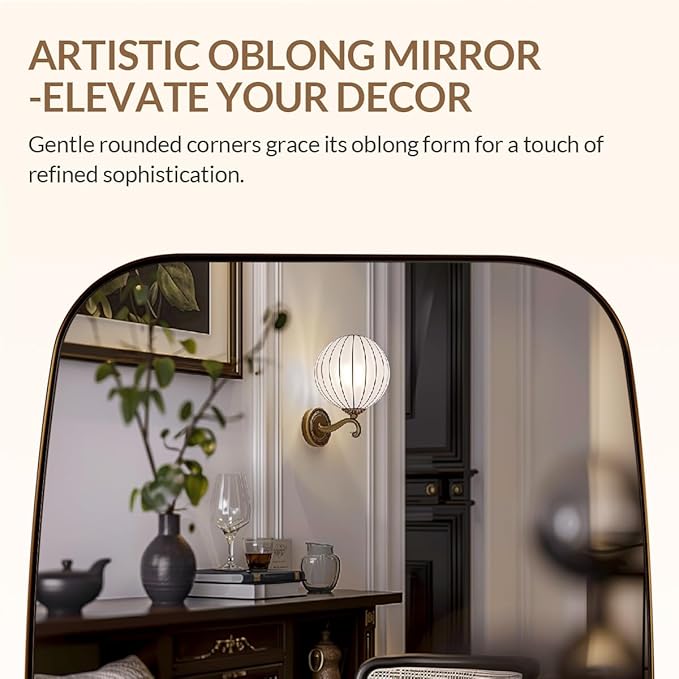 ANDY STAR Brushed Bronze Bathroom Mirror, 30x36 Oblong Mirror with Stainless Steel Metal Frame, Oval Vanity Mirror for Over Sink, Modern Anti Rust Wall Mounted