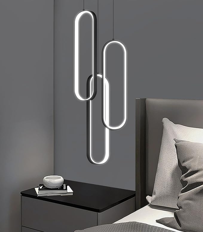 Modern Ring Chandelier LED Dimmable Flush Mount Ceiling Light for Foyer Living Room Staircaes Black