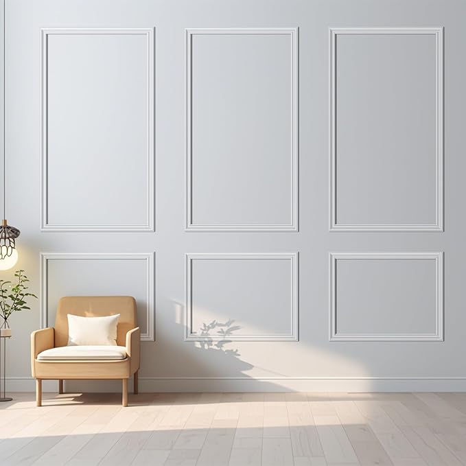 Art3dwallpanels Pre-Cut Wall Molding Set of 6 pcs, Ready-to-Assemble Wainscoting Panels for Interior Wall Décor Living Room Bedroom Accent Wall - Installed with Glue, 3 Top 3 Bottom