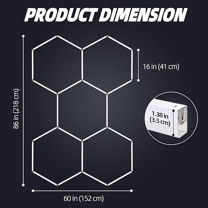 Modern Hexagon LED Garage Light Fixture, 192W 21000LM 25 Pack Honeycomb Ceiling Light for Garage, Basement, Gaming Room, Warehouse, Gym, 5 Hexagon