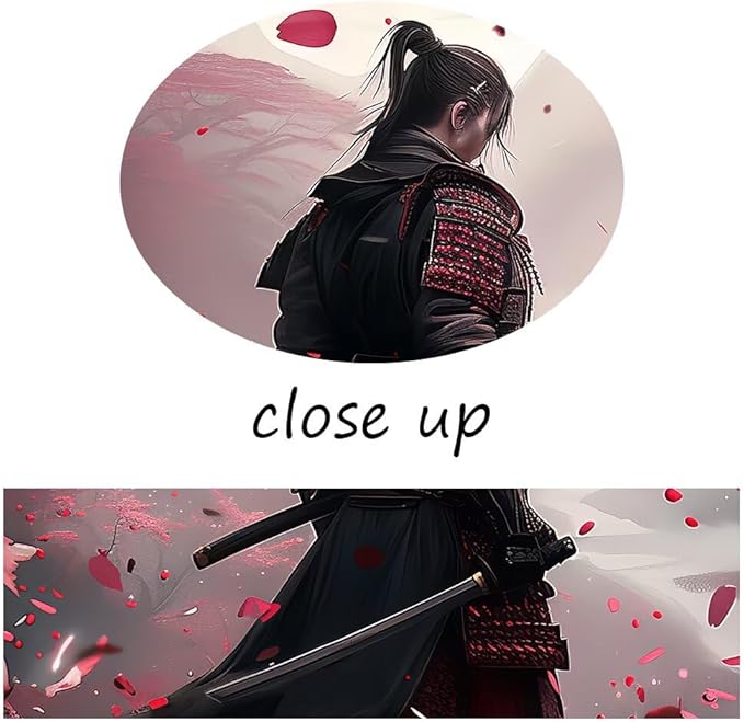 Japanese Samurai Wall Art Japan Warrior Plum Painting Canvas Prints Black and Red Picture Modern Watercolor Painting for Bedroom Living Room Office Home Decoration Framed (12''W x 16''H)