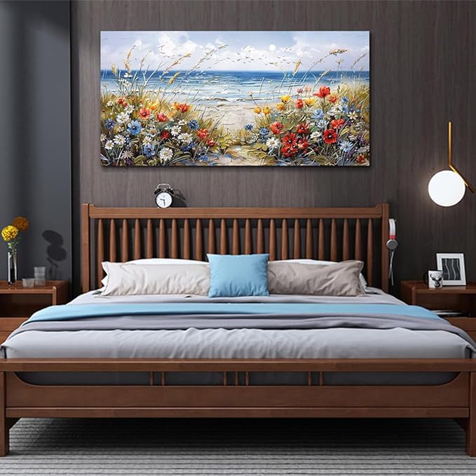 MHARTK66 Canvas Wall Art For Living Room Farmhouse Bedroom Wall Painting Blue Beach Ocean Pictures Office Photos Watercolor Wall Decor Flowers Nature Artwork For Walls Modern Home Decorations