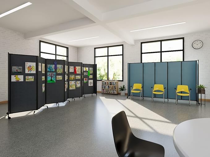 Versare Straightwall Sliding Portable Wall Partition | Freestanding Office Dividers | Locking Wheels | Temporary Room Separator | 11'3" Wide x 6'10" Tall Warm Pebble Fabric Panels