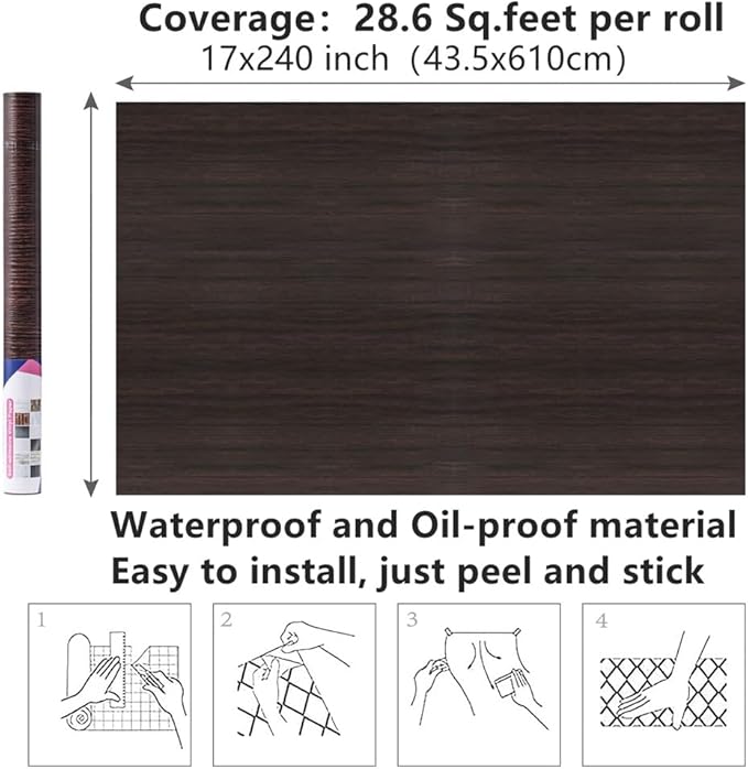 Arthome 17" x240''Peel and Stick Wood Contact Paper Self-Adhesive Brown Walnut Wallpaper,Decorative Vinyl Film for Countertop,Cabinets,Shelf,Drawer Liner,Easy to Clean Removable Wall Covering