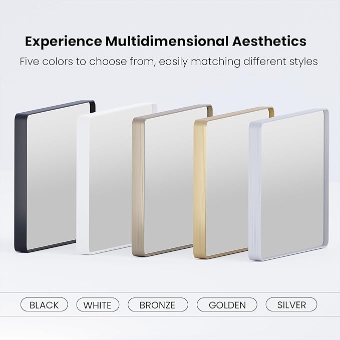 Brushed Nickel Bathroom Mirror 48x30 Inch, Brushed Silver Metal Frame Mirror Wall Mounted, Rounded Rectangle Bathroom Vanity Mirror, Tempered Glass, Anti-Rust, Horizontal/Vertical