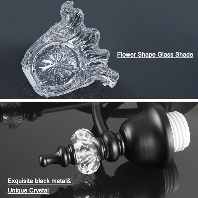 Black Dining Room Light Fixtures Over Table, Vintage 3 Light Glass Chandelier, Farmhouse Glass Chandelier Lighting for Kitchen Table, Dinning, Foyer, Bathroom, Living Room, Bedroom