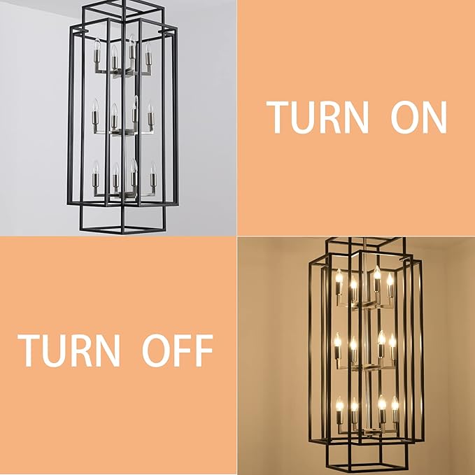 12 Lights Pendant Light, Metal Lantern Island Light, Vintage Black Ceiling Light, Industrial Tiered Hanging Light Fixture, Farmhouse Chandeliers for Dining Room, Living Room, Kitchen