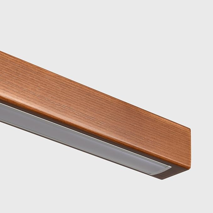 47" Wood Linear Pendant Light Fixtures Modern Led 36w Dimmable Pendant Lighting Ceiling Hanging Lights Wood Linear Chandeliers for Kitchen Island Dining Room Pool Table Walnut Color