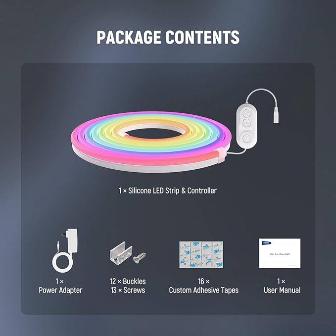 NEEWER 9.84ft/3m LED Strip Lights, Smart AI RGB Flexible Cuttable Neon Rope Light with App Control for Bedroom Gaming Room Indoor Studio Classroom Home Wall Outdoor Outside Waterproof Decor, NS02