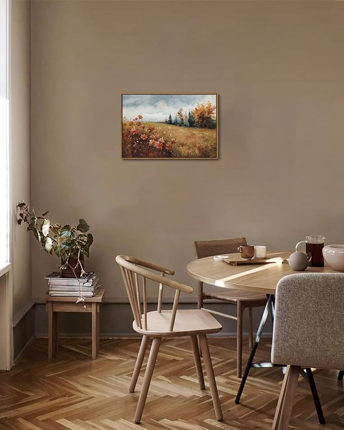 KISSFOX Vintage Fall Countryside Framed Wall Art Autumn Wildflower Forest Landscape Canvas Art Farmhouse Floral Golden Fields Paintings Artwork Rustic Serene Art Prints For Kitchen Living room Bedroom