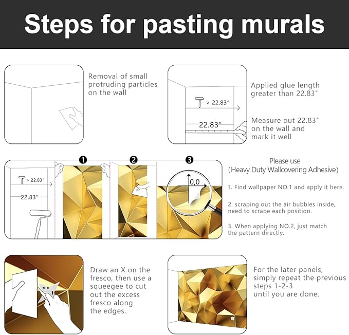 -3D Gold Geometry Fabric Wallpaper Living Room Bedroom Bathroom Modern Large Wall Mural- 183"x120"ļ¼ not Peel and Stickļ¼