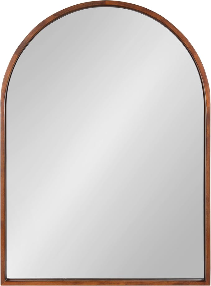 Kate and Laurel Valenti Mid-Century Modern Arched Wall Mirror; 24 x 32; Walnut Brown; Sophisticated Modern Arch Mirror for Use as Bathroom Mirror for Vanity or Fireplace Mantel Mirror