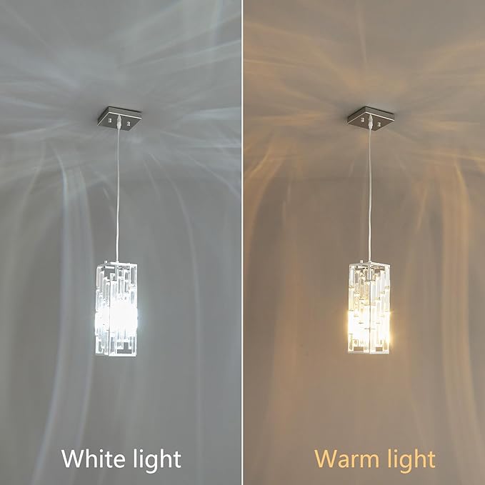 Chrome Pendant Lighting Modern Pendant Light, Mini Crystal Chandeliers,Adjustable Pendant Light Fixture for Kitchen Island Dinning Room Bedroom (1 Pack)