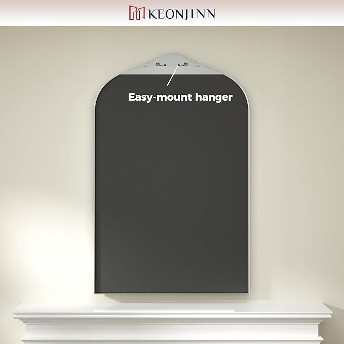 Keonjinn Vintage Mirror for Wall, 36" x 30" Silver Antique Mirrors with Metal Frame, Baroque Style Decoration for Mantle, Bathroom, Living Room, Fireplace, Bedroom, French Cleat Mounting