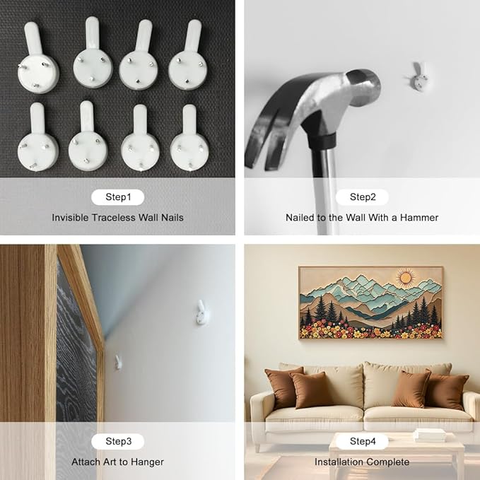 Large Wood Grain Mountain Framed Canvas Wall Art Set,Vintage Sunrise Forest Floral Wall Decor,Rustic Boho Natural Wilderness Art Printing for Living Room,Bedroom,Office-20 * 40"