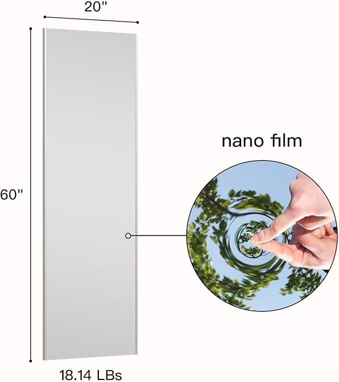 63"x20" Magnetic Mirror Lightweight Full-Length Mirror | Strong Adhesion, Easy Installation | Suitable for Refrigerators, Glass Walls, Wooden Doors, and More | 2.8LBS Ultra-Strong Support, White