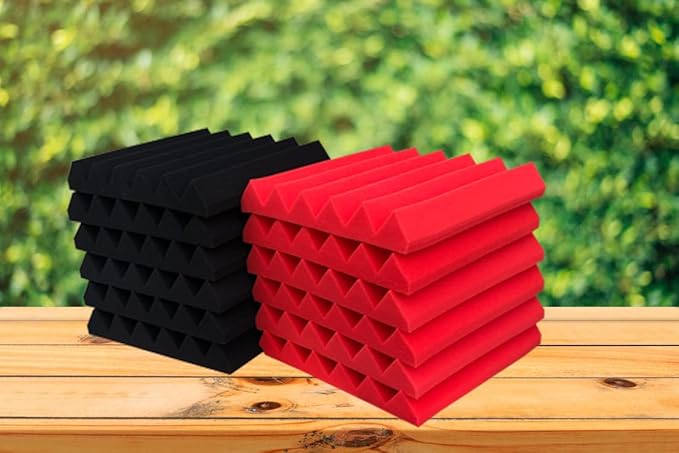 24 Pack Acoustic Panels,2" x 12" x 12"Sound Proof Foam Panels for Wall,Fireproof Absorbing Noise Cancelling Panels,to Absorb Noise and Eliminate Echoes. (12 red+12 black)
