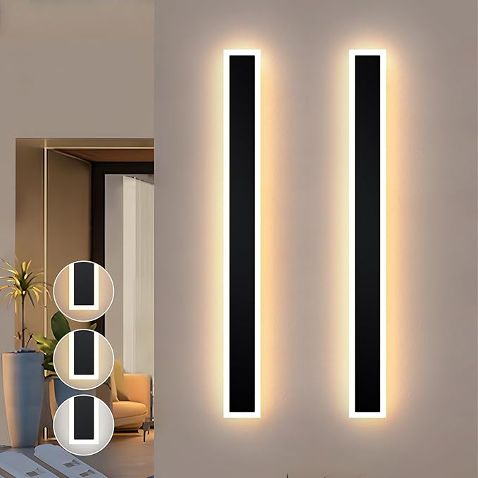 2 Pack 57.0 inch Modern Led Outdoor Wall Light, 3000K-6000K 10%-100% Dimmable Lights for Outside, IP65 Waterproof Wall Sconce Light with Remote Control for Porch,Hallway, Garage,Patio,Stairway,Yard