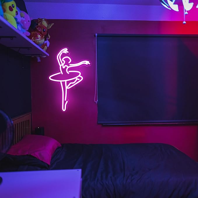 Ballet Girl Neon Sign Pink LED Dance Neon Lights Dancing Woman Neon Wall Light Up Sign for Bedroom Dance room Ballet Academy Y2k Room Decor 17.7 x 11.6 in
