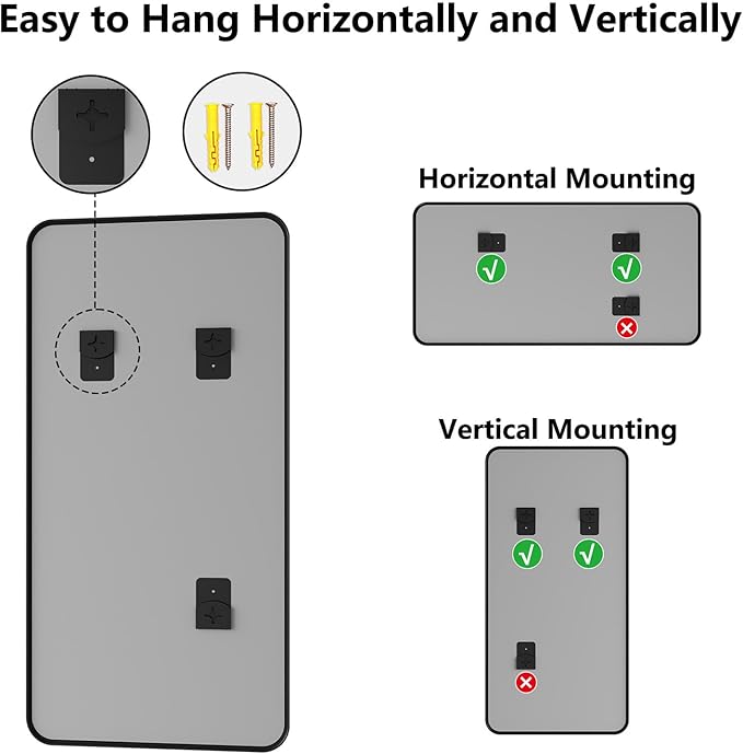 Koonmi Bathroom Mirror, 30X60 Inch Black Metal Framed Mirror for Bathroom, Tempered Glass, Anti-Rust, Rounded Rectangle Mirror for Restroom, Bedroom, Black